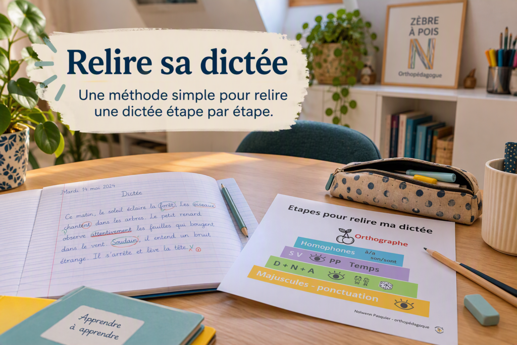 Méthode visuelle pour relire une dictée en 5 étapes